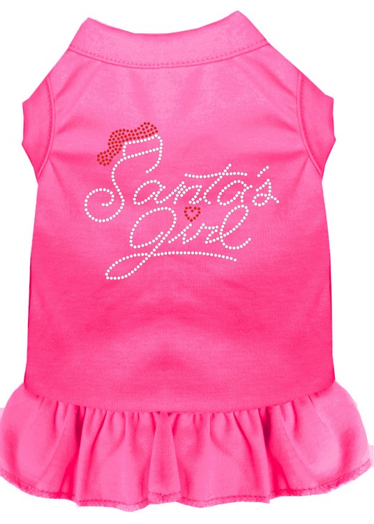 Santa's Girl Rhinestone Dog Dress Bright Pink XS